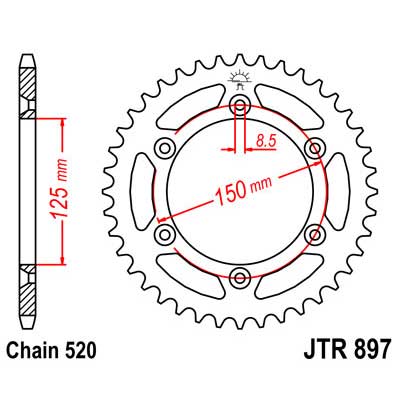 JTR897 - Стальная задняя звезда KTM / Husqvarna / GasGas 125-501