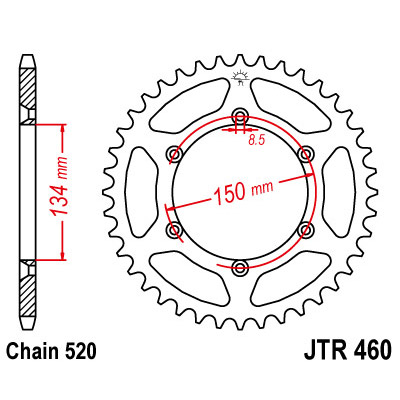 JTR460 - Стальная задняя звезда Kawasaki KX250F (2004-2025